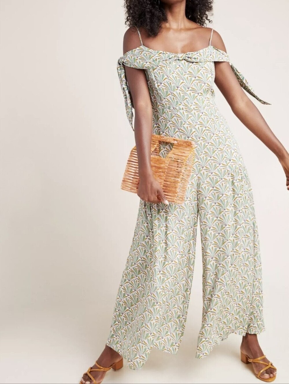 Anthropologie Amelie Wide Leg Open Shoulder Jumpsuit sz 4